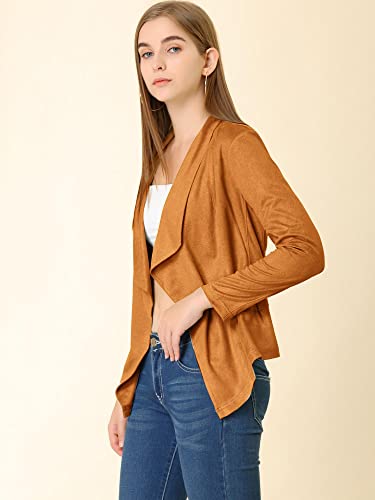 Image of Allegra K Women's Moto Faux Suede Jacket Lightweight Open Front Lapel Draped Outwear Cardigan Small Brown