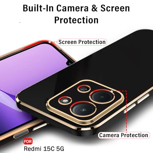 Image of TheGiftKart Luxurious Golden-Plated Back Cover Case for Mi Redmi 15C 5G | Raised Lips for Camera & Screen Protection | Shockproof Design | Stylish Back Cover Case for Redmi 15C 5G (TPU, Black)