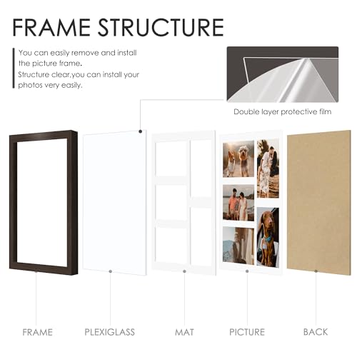 Image of DUENPY 11x14 Collage Picture Frame, 4x6 Collage Picture Frame, Displays Five 4x6 inch Photos, or 11x14 (Without Mat) Wall Decor Wall Hanging or Tabletop, Walnut.