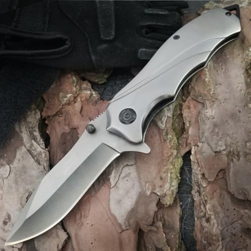 Mini Pocket Folding Knife Silver for Keychain,6CM Blade Small Knife with Thumb Stud Opener