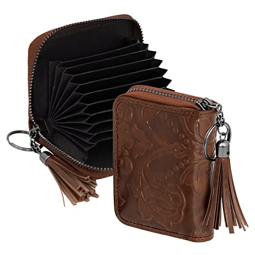 Storite 9 Slot Embossed PU Leather Credit Debit Card Holder Money Wallet Zipper Coin Purse for Men Women (Brown, 10.5 X 8 X 2.5 cm)