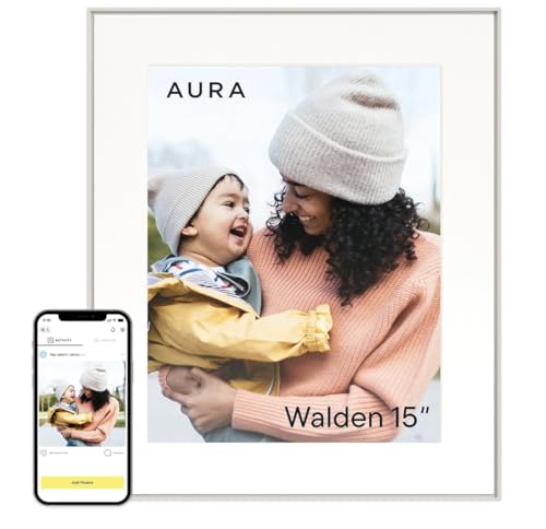 Image of Aura 15 inch HD WiFi Digital Picture Frame - Free Unlimited Cloud Storage - Send Photos from Phone - No Subscription - Auto On /Off - Gift for Parents & Grandparents (Cool White Mat, 15 inch)
