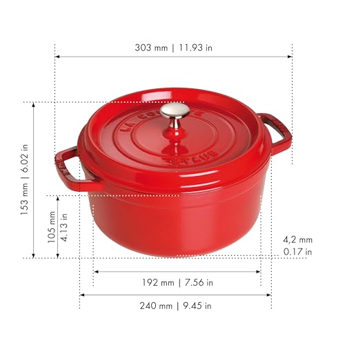 Image of STAUB Cast Iron Dutch Oven 4-qt Round Cocotte, Made in France, Serves 3-4, Cherry