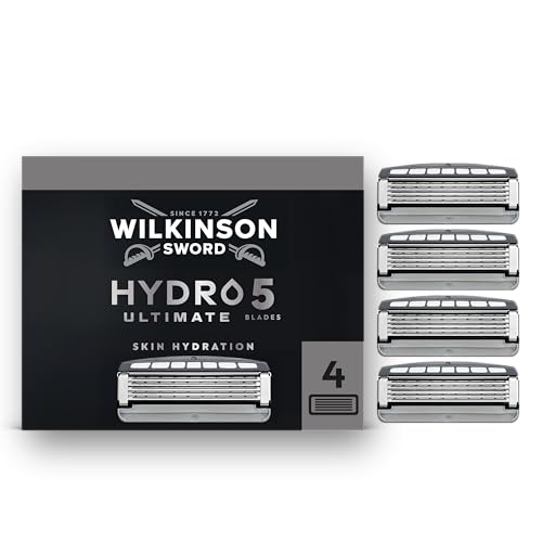 Wilkinson Sword Hydro 5 Ultimate Maquinillas para hombre, ácido hialurónico, cuchillas con revestimiento de carbono, 4 recambios de cuchilla