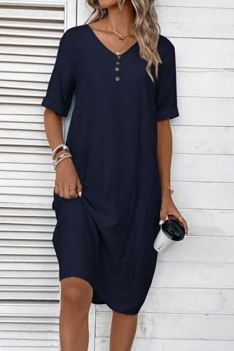 Robe décontractée en lin col en V anti-transpiration avec poches intégrées