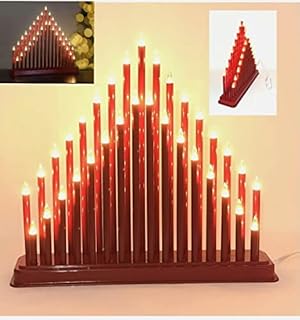 T-Jaras Red Christmas Candle Bridge - 33 Clear Lights - Replaceable Bulbs - Christmas Lights & Decorations Size - 36cm x33cm x7cm