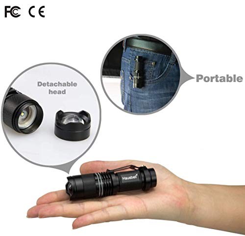 Hausbell Flashlights, Handheld Flashlights, Upgraded 7W Mini Led Flashlights, Tactical Flashlights High Lumens, Zoomable 3 Modes Flash Light For Kids Indoor Outdoor Hiking Camping (2 Pack) #TOP3