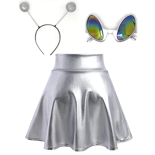 REU GLOBAL Silver Alien Costume with Skirt and Glasses