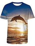 Men T-Shirts, Fashion Funny 3D Dolphin Jumps Sunset Printed Short Sleeve Shirts Round Neck 3D Print