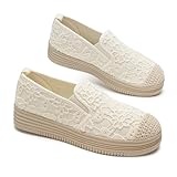 GLAMORA Zapatillas Mujer Sin Cordones Encaje Transpirable con Elástico Ajustable Plataforma Cómoda Punta Redonda Suela Antideslizante Estilo Casual Urbano Calzado Ligero Primavera Verano beige-39