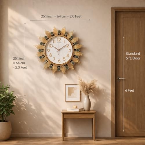 Image of ARMONIA Royale Luxury Wall Clock 64 cm | Large Decorative Silent Non-Ticking Sweep Movement Analog Clock for Living Room, Bedroom, Dining Room & Office Home Decor | Gold Finish | Plastic