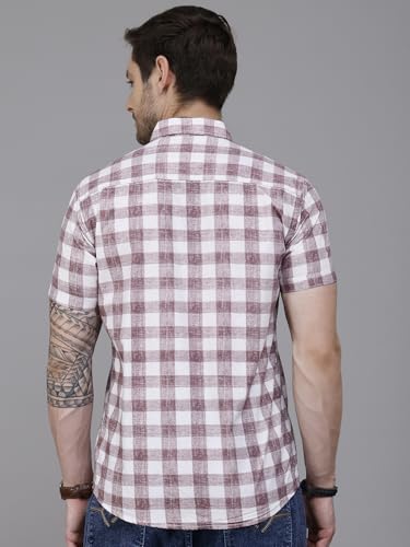 Image of Majestic Man Men Slim Fit Pure Cotton Checkred Half Sleeve Casual Shirt