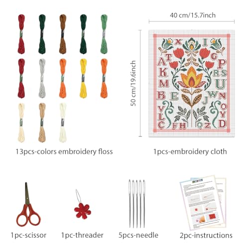 Image of FREEBLOSS 11CT Cross Stitch Kit Stamped Cross Stitch Craft Kit with Stitching Guide for Beginners Glass Retro Folk Pattern Embroidery Set Crossstitch Wall Hanging Set 13.7x19.7inch