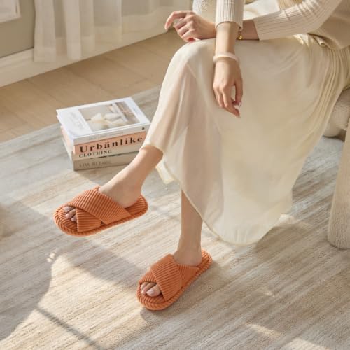 Image of GOEWY Slippers for Women Memory Foam House Bedroom Corduroy Crossbands Open Toe Slides Sandals Shoes Comfy Trendy Gift for womens Anti-Skid sole