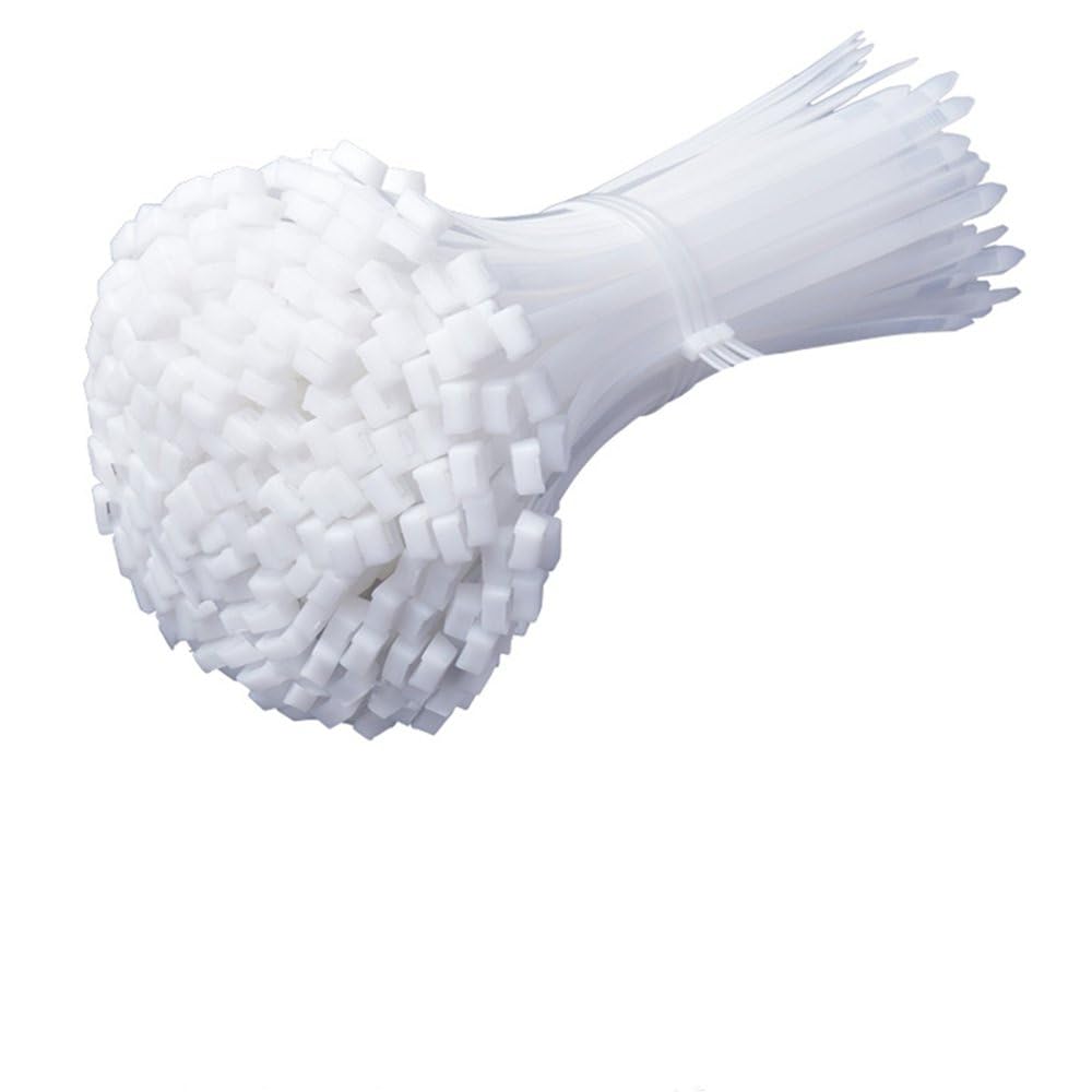 2000/100 pezzi Fascette stringicavo in nylon autobloccanti, fascette stringicavo regolabili, fascette stringicavo con anello di fissaggio, fascette di fissaggio industriali, bianche, (3x100 mm), 2000