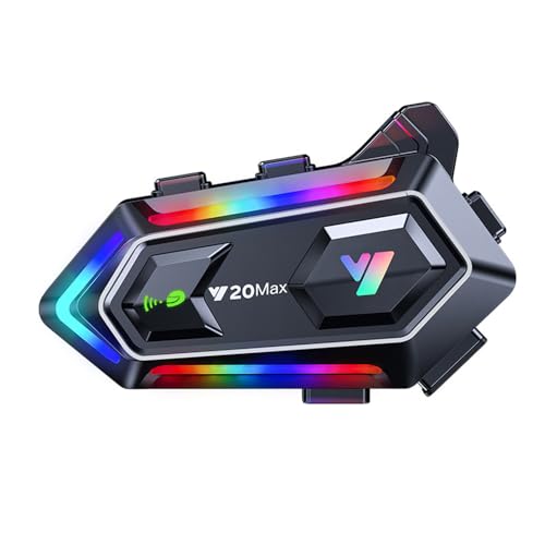 Fasizi Auriculares con intercomunicador Bluetooth para Casco de Motocicleta Y20 MAX con intercomunicador para 2 Personas, reducción de Ruido, Resistencia al Agua IPX6