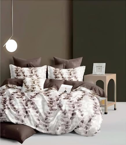 Image of 300 TC Premium Cotton Single Bed Duvet Cover with Zipper |King Size Reversible Rajai Cover for Comforters|Dohars|Blanket|Warm Stuff|90x60 Inches|Coffee Petals|ASS47