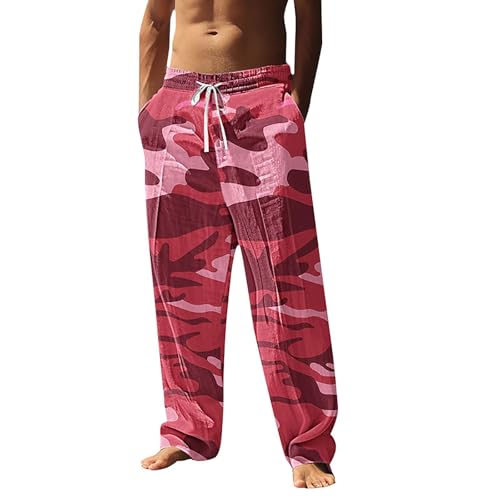 Pantalones de algodón y lino para hombre, pantalones casuales con cintura elástica, ajuste holgado, pantalones de viaje de verano para hombre, pantalones de playa con bolsillo, pantalones de lino