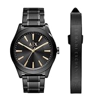Armani Exchange Men's Black Stainless Steel Chronograph Watch and Bracelet Set