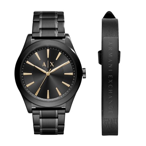 Armani Exchange A｜X Men's Black Stainless Steel Watch & Bracelet Gift Set (Model: AX7102)