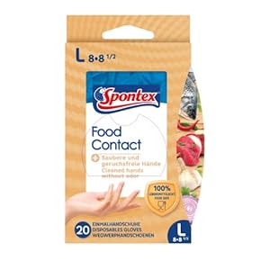 Spontex Food Contact, 20 Einmalhandschuhe aus Nitril, lebensmittelecht, latexfrei und ungepudert, Größe L (1 x 20 Stück)