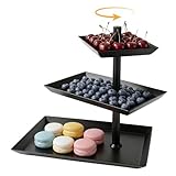 GZXUEHU Obst Etagere 3 Stöckig, 360° Drehbare Obstschale Metall Schwarz für Desserts, Kuchen, für Partys und Unterhaltung