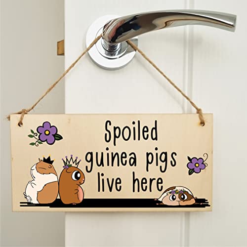 Handmade Wooden Hanging Wall Plaque Spoiled Guinea Pigs Live Here Cute Pet Lover Mum Dad Gift Sign, wood-coloured, 20 cm x 10 cm - Image 4