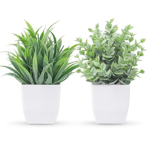 Der Rose 2 Pack Small Fake Plants Mini Artificial Potted Plants for Table Desk Home Laundry Room Bathroom Office Decor