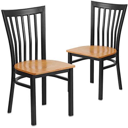Image of Flash Furniture 2 Pk. HERCULES Series Black School House Back Metal Restaurant Chair - Natural Wood Seat