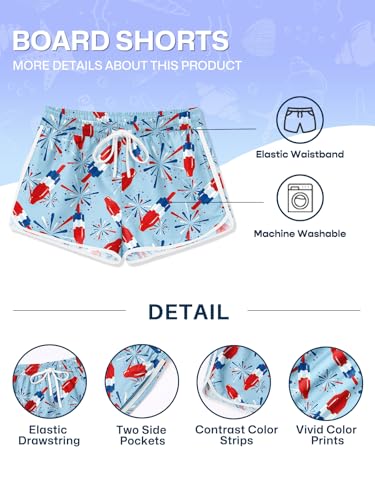 Image of BesserBay Girls 4th of July Elastic Waist Beach Swim Shorts American Flag Trunks with Pockets 5-14 Years