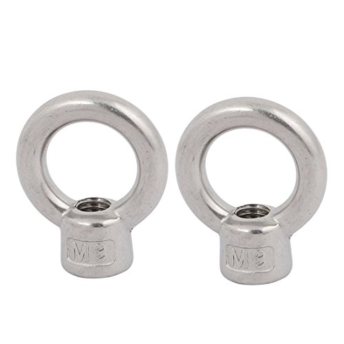 Image of uxcell Lifting Eye Nut M8 Female Thread 39mm Height 304 Stainless Steel Round Shape for Rope Fitting Pack of 2
