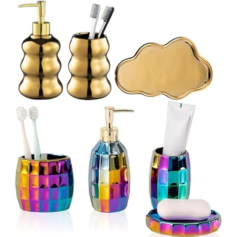 4 Piece Mosaic Bathroom Accessories Set, 3-Piece Ceramic Bathroom Accessories Set with Cloud-Inspired Design Cover
