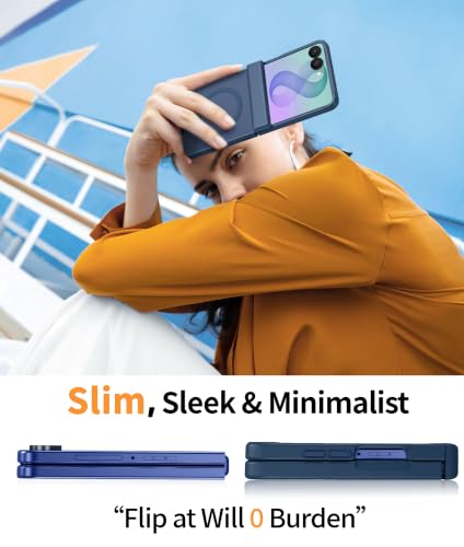 Image of FNTCASE for Samsung Galaxy Z Flip 8 Case: [Hinge Protection + Screen Protector] [Fit for Magsafe] Military Grade Drop Proof, Translucent Matte Protective Phone Cover - Blue
