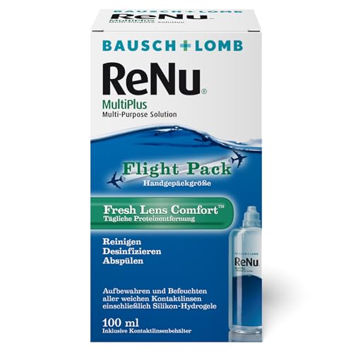 Bausch + Lomb ReNu MultiPlus Kombilösung mit Proteinentferner - Kontaktlinsenreiniger, Aufbewahrungslösung für weiche Linsen, Reise-Set, 100 ml