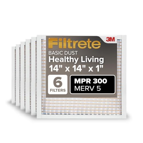Filtrete 14x14x1 Air Filter, MPR 300, MERV 5, Clean Living Basic Dust 3-Month Pleated 1-Inch Air Filters, 6 Filters