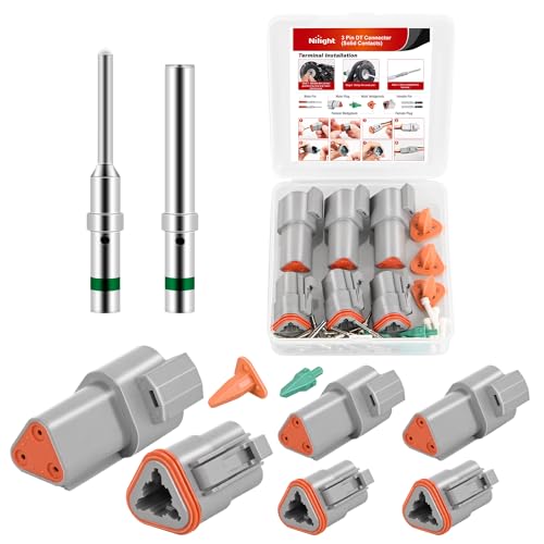 Image of Nilight 3 PIN DT Connector Kit 3 Sets Size 16 Solid Contacts | Waterproof Male Female Terminal for 14-20 AWG DT Series Connectors Car Truck Motorcycle Off-Road Vehicles Boat
