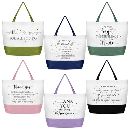 Image of 6 Pcs Thank You Canvas Bag Employee Appreciation Gift Reusable Grocery Bag Housekeeping Week Gift for Women Coworker