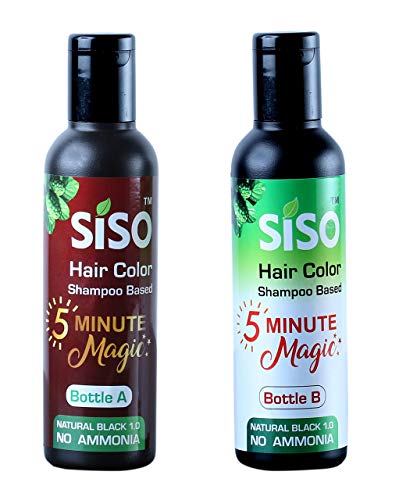 Siso 5 Minute Magic Permanent Hair Color Shampoo, 200g - Natural Black, 100% Grey Coverage with Herbal Extracts, 0% Ammonia & Silicone