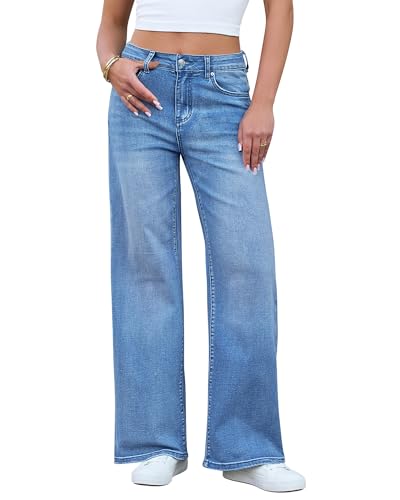 GRAPENT Women's Trendy Stretch Jeans - Medium Blue, Size 8-10,