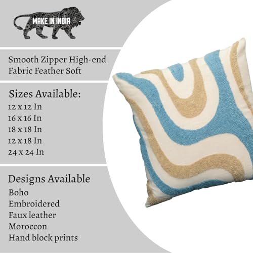 Image of Handmade Soft Boho Cotton Pillow Case | Embroidered Decorative Cushion Cover for Home Decor | 16 X 16 Inch Throw Pillow Cases for Living Room and Bed Room (Set of 1, 16 * 16)
