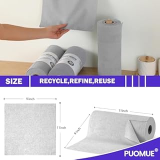 Puomue 55 Pack Microfiber Cleaning Cloth Roll, Tear Away Reusable Towels, 11" X 9", Ultra Absorbent & Lint Free Microfiber Cloth for Cleaning Cars, Kitchen, Window, Home and Shop, Grey