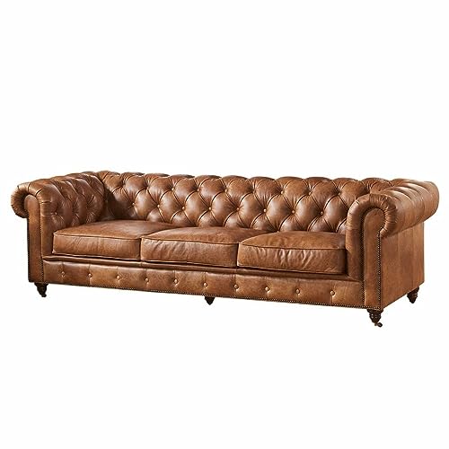 Image of Classic Leatherette Chester Sofa Set Button Tufted, Classic Style Sofa Set 6-Person Sofa for Living Room, Office, and Hallway Colour (Brown Leatherette, 3+2+1=6 Seater Sofa)