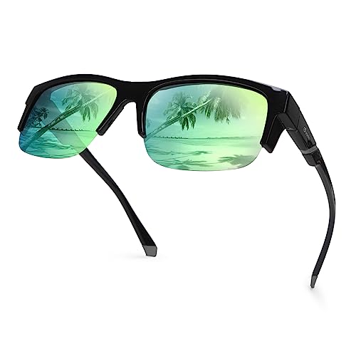 Image of yodo Fit Over Glasses Sunglasses with Polarized Lenses for Men and Women,Black Frame /Green Mirrored Lens