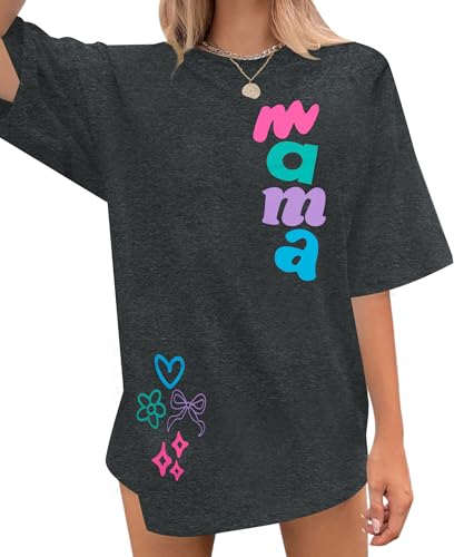 Oversized Mama Shirt Woman Mom Letter Print Tshirt Trendy Mama Shirts Graphic Tees Short Sleeve Tops