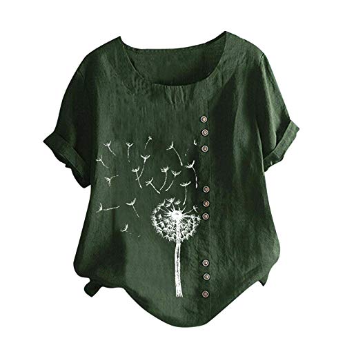 Vimoli T-Shirts à Manches Courtes Femme Été 3D Imprimé Chat Basique Hauts Tops Col en V Top Tunique Blouse Chic Casual Tee-Shirts Chemise(WN Vert,L)