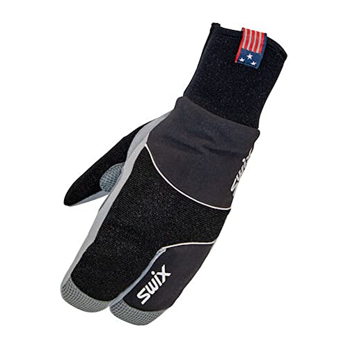 SWIX H02204 Men's Star XC 3.0 Split 3-Finger Insulated Winter Cross-Country Skiing Mitts, Black/Silver, XX-Large