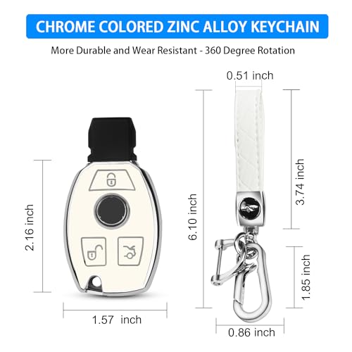 Image of QBUC for Mercedes Benz Key Fob Cover with Keychain (White) | for Mercedes Benz Key Case compatible with Benz CLS CLK AMG CLK GLC GLE GLS ML SL SLK A C E R S G