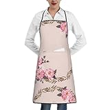 Poadnly Marco floral redondo con lindas flores de zinnia,Delantales de cocina con bolsillos, delantal de chef ajustable e impermeable.