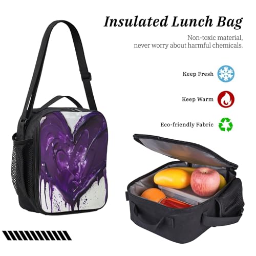Sac à dos imprimé d'amour violet noir collège avec trousse à crayons - 6