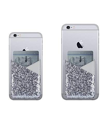 Arlgseln Glitter Card Holder,Multi-functional Wallet Sleeve Stick on Smartphone, Silver, All of model
